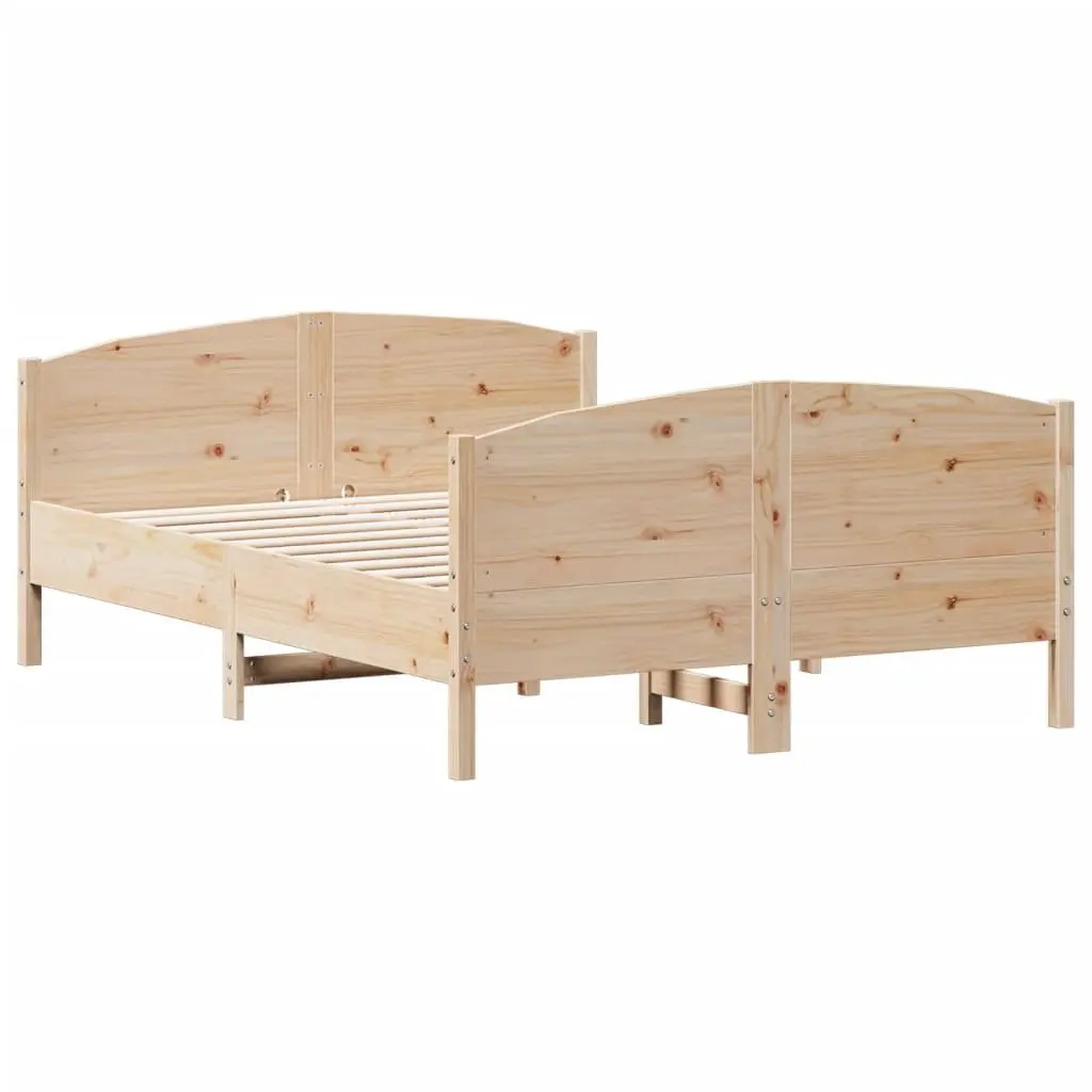 Bed Frame Brown 135x190 cm Solid Wood Pine with Headboard Footboard