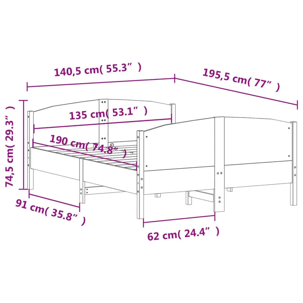 Bed Frame Brown 135x190 cm Solid Wood Pine with Headboard Footboard