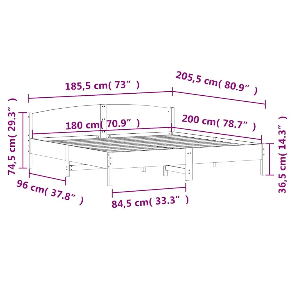 Bed Frame King Size 183x203 cm Solid Pine Wood Slatted Base Bedroom Furniture