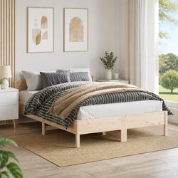 150x200 cm Solid Wood Pine Bed Frame with Slatted Base