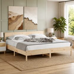 King Bed Frame 183x203 cm Slatted Base Solid Pine