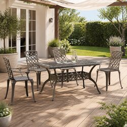 Garden Dining Set 5 Piece Outdoor Furniture Patio Table Chairs Brown Cast