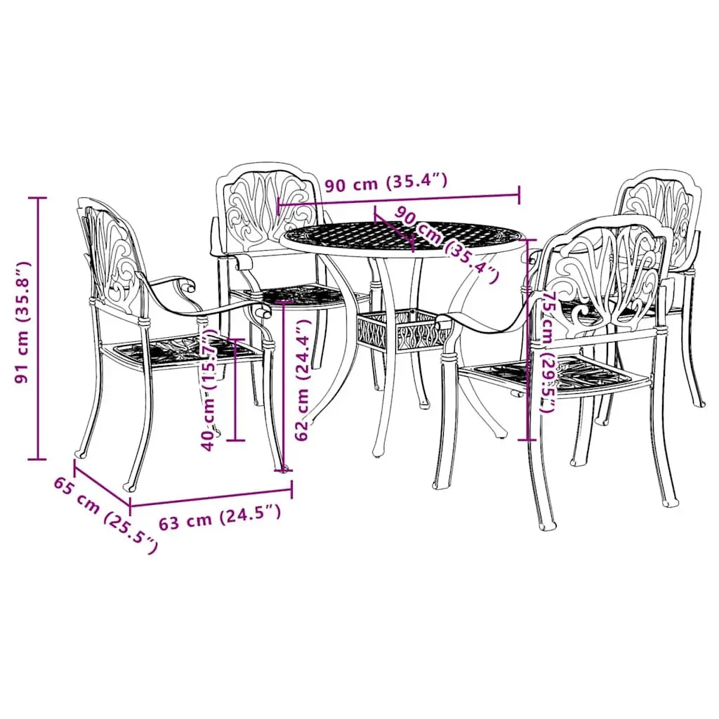 Garden Dining Set 5 Piece Black Outdoor Furniture Patio Table Chairs Backrest