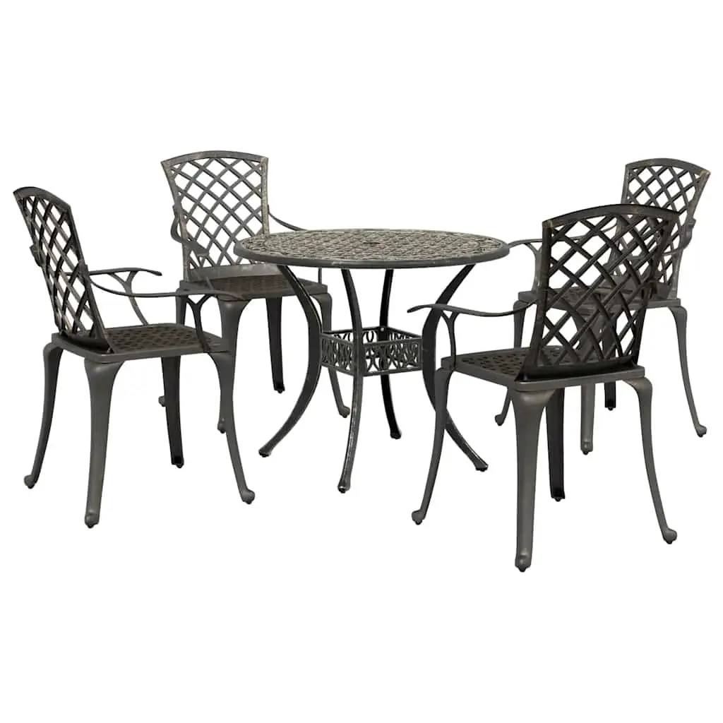 Garden Dining Set Brown 5 Piece Outdoor Patio Furniture Cast Aluminium Table