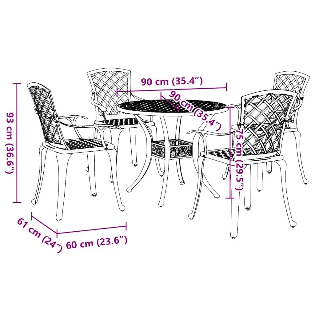 Garden Dining Set Brown 5 Piece Outdoor Patio Furniture Cast Aluminium Table