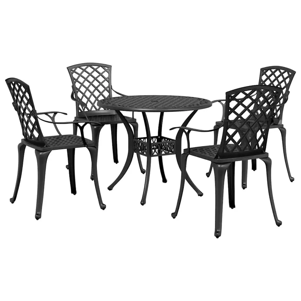 Outdoor Garden Dining Set 5 Piece Black Cast Aluminium Patio Table Chairs