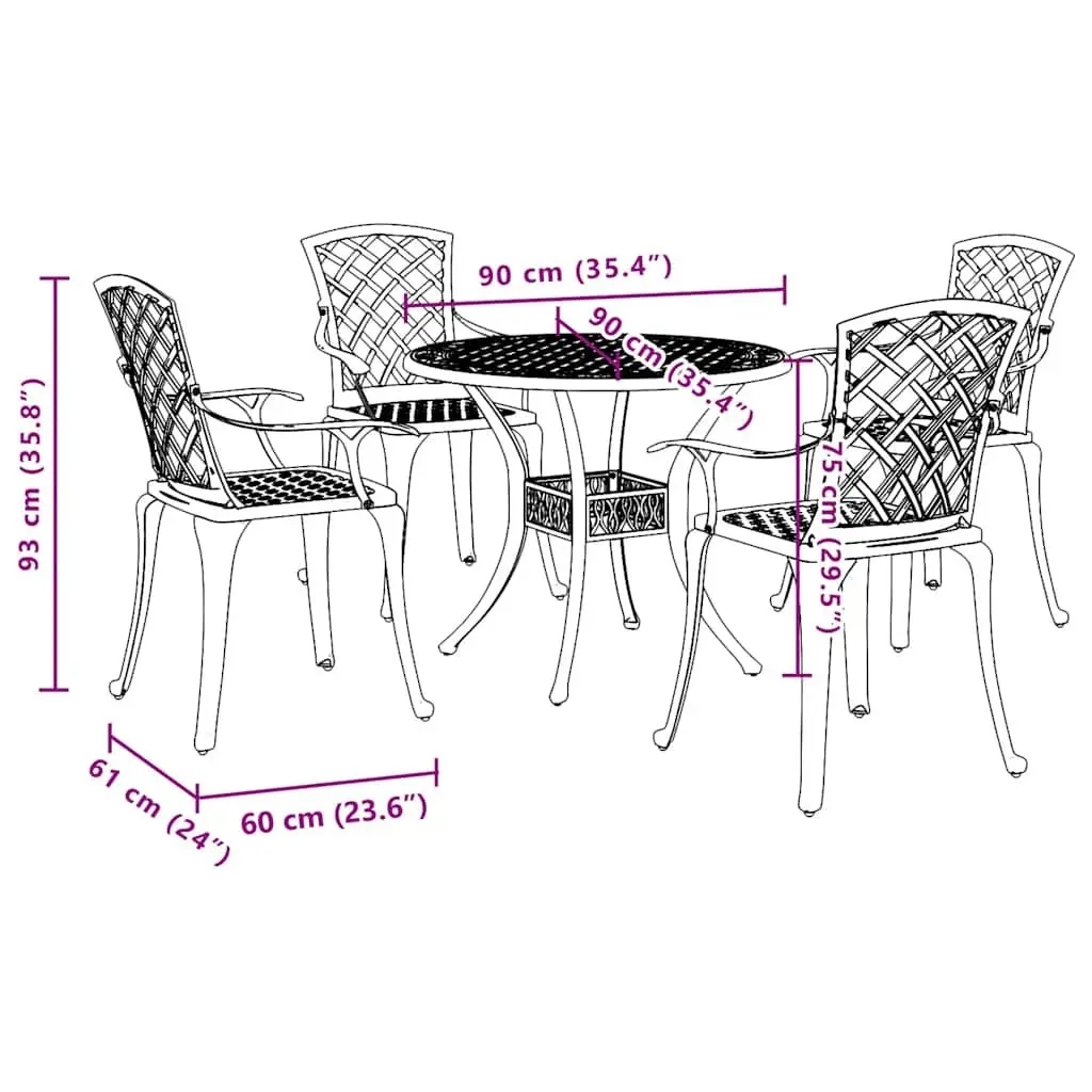 Outdoor Garden Dining Set 5 Piece Black Cast Aluminium Patio Table Chairs