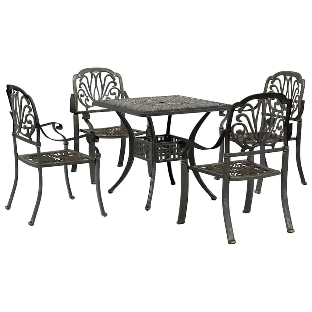 Garden Dining Set 5 Piece Outdoor Patio Furniture Table Chairs Brown Cast