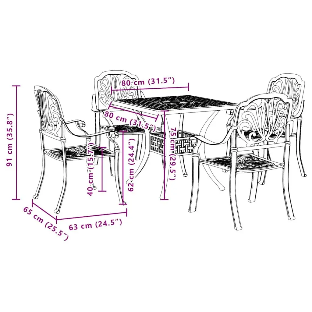 Garden Dining Set 5 Piece Outdoor Patio Furniture Table Chairs Brown Cast