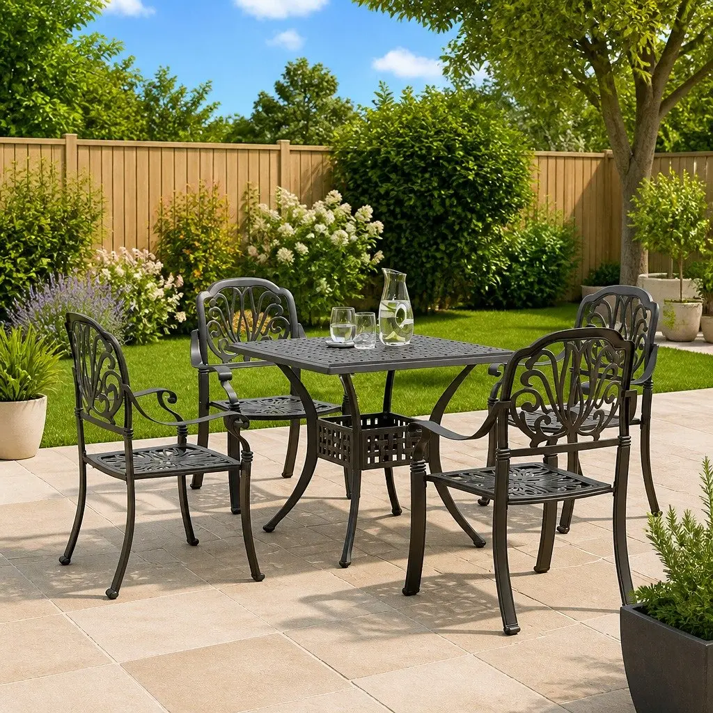 5-Piece Outdoor Dining Set with Aluminium Table and Chairs