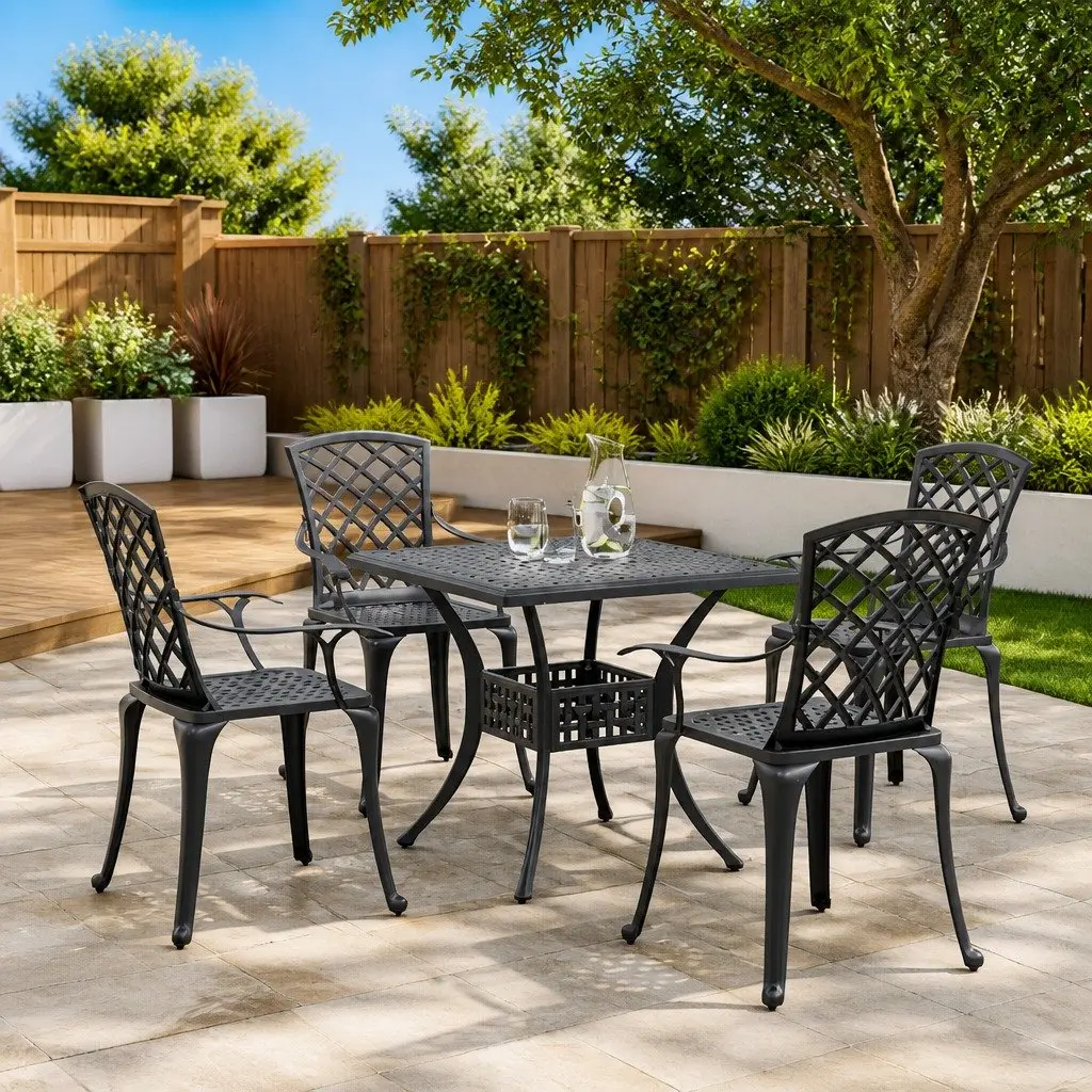 5 Piece Black Aluminium Garden Dining Set