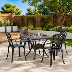 Outdoor Dining Set 5 Piece Garden Furniture Black Cast Aluminium Patio Table