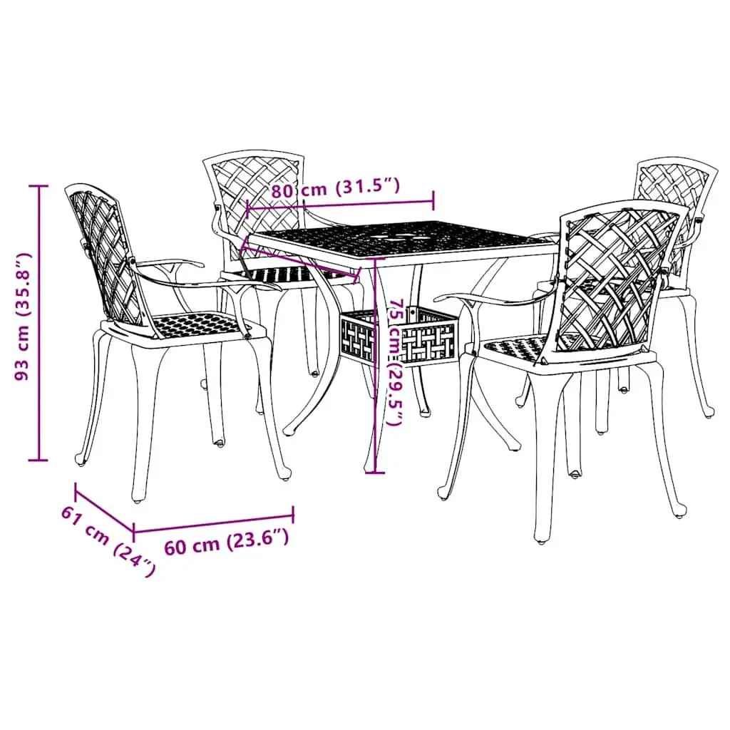 5 Piece Black Aluminium Garden Dining Set