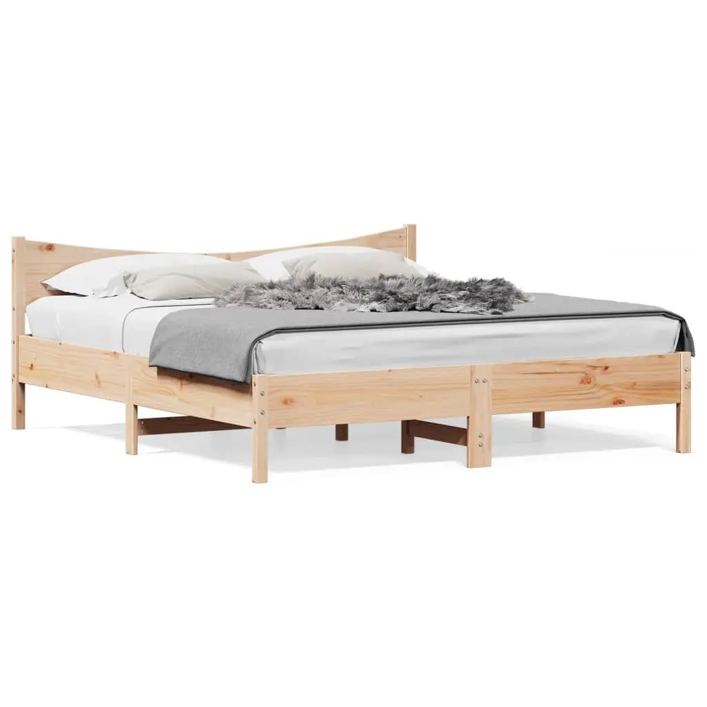 King Bed Frame Brown Solid Wood Pine 183x203cm Slatted Base