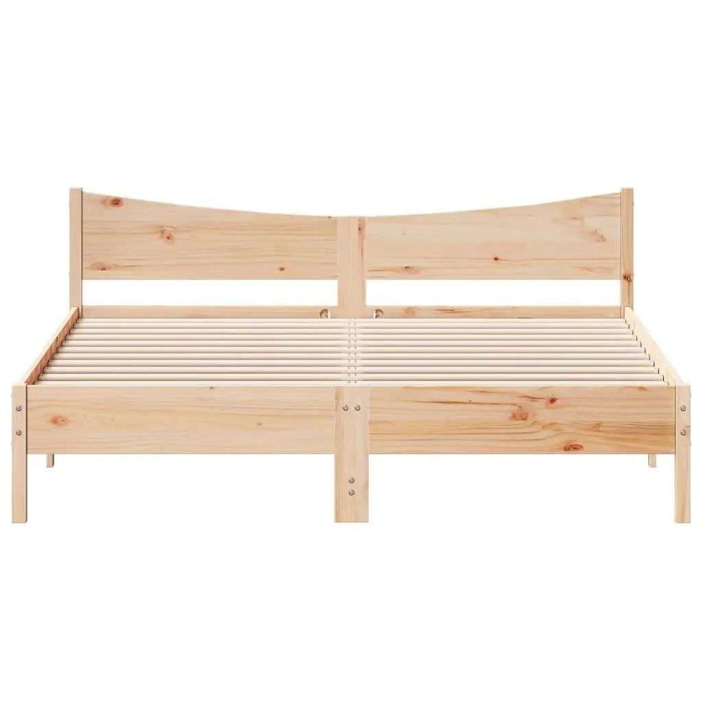 King Bed Frame Brown Solid Wood Pine 183x203cm Slatted Base