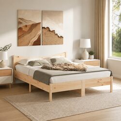Bed Frame 150x200 cm Solid Wood Pine Slatted Base Bedroom Furniture Brown