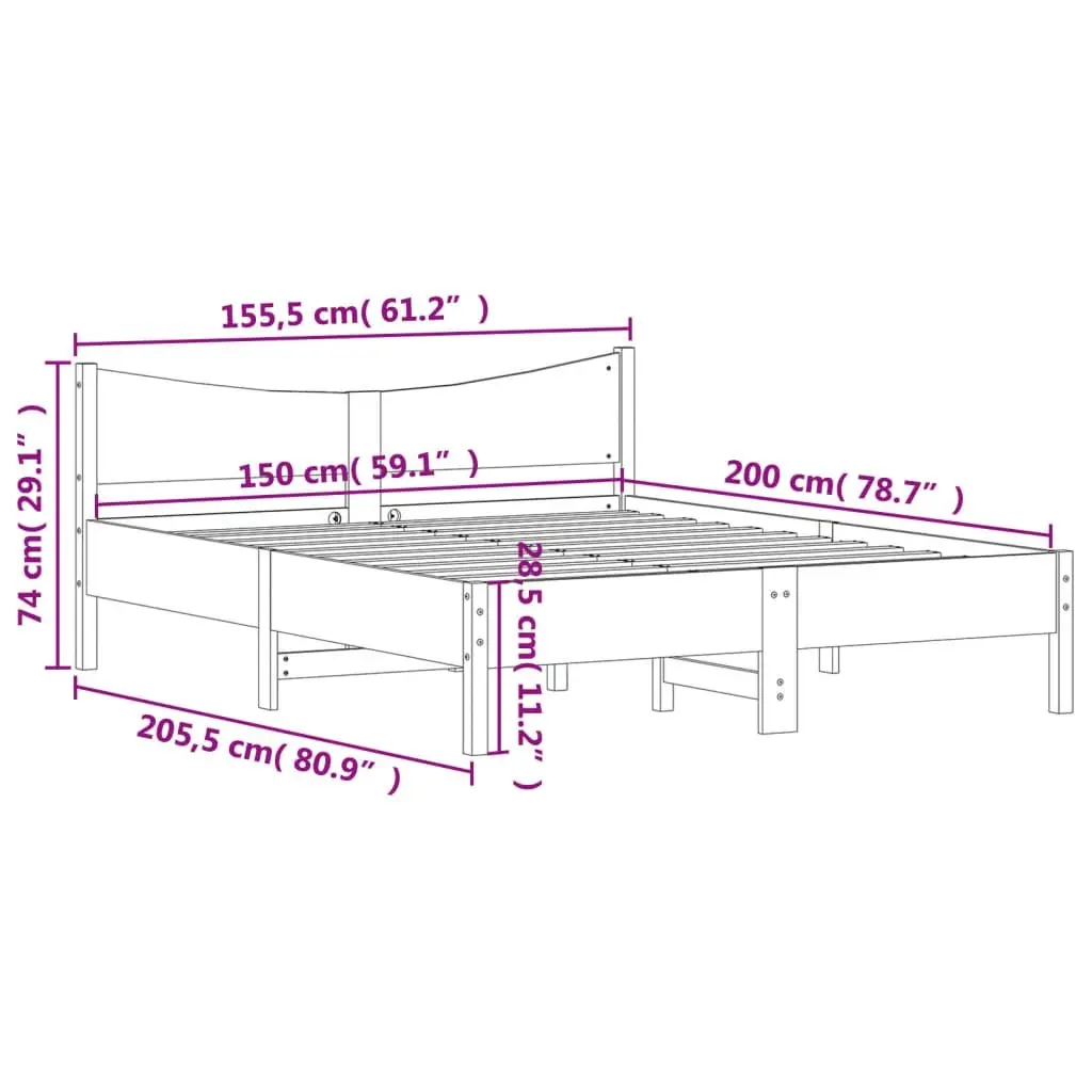 Bed Frame Brown 150x200 cm Solid Wood Pine Slatted Base