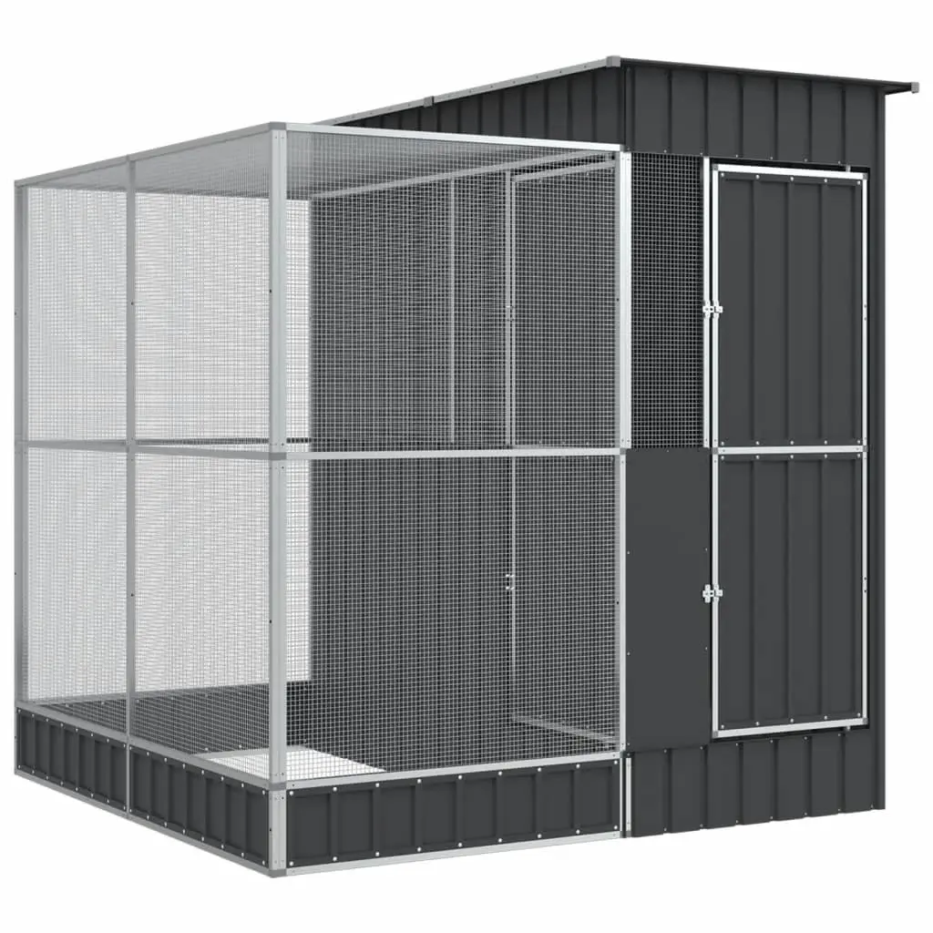 Steel Aviary Silver 209x203x216cm Sturdy Galvanised Frame with Extension for Birds and Small Animals Outdoor Enclosure