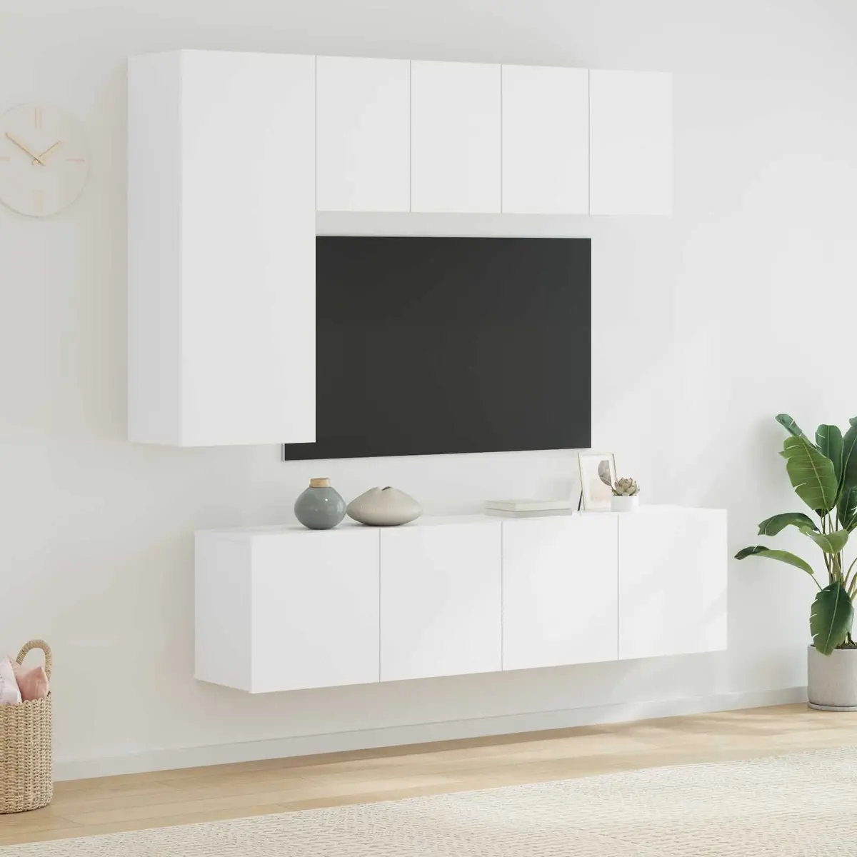 TV Wall Unit White 5 Piece Floating Shelves Storage Cabinet Wall-Mounted