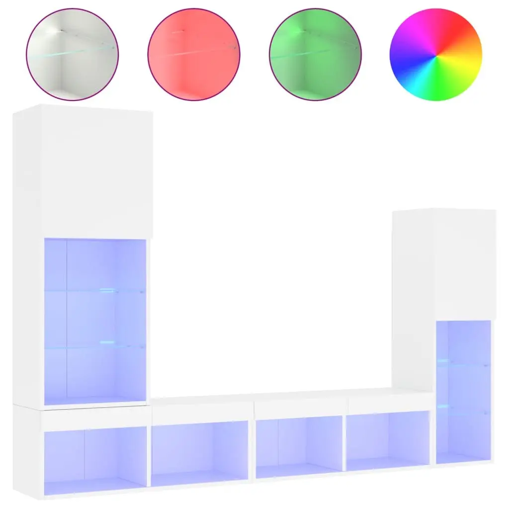 TV Wall Units 4 Piece Floating Wall Mounted Cabinet with RGB LED Lights White