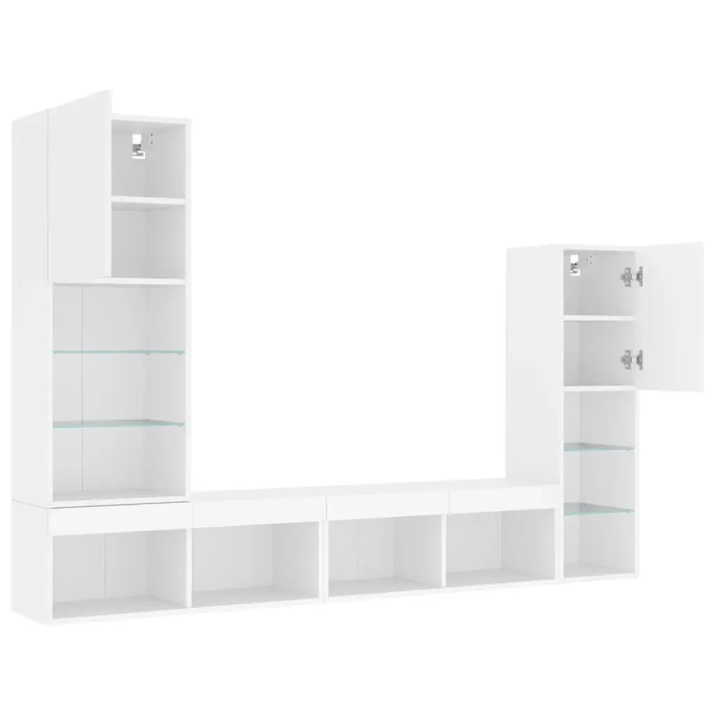TV Wall Units 4 Piece Floating Wall Mounted Cabinet with RGB LED Lights White
