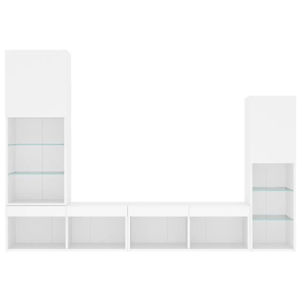 TV Wall Units 4 Piece Floating Wall Mounted Cabinet with RGB LED Lights White