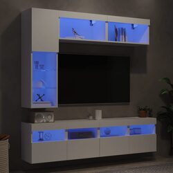 Compact 7 Piece White Floating TV Cabinet Set with Storage