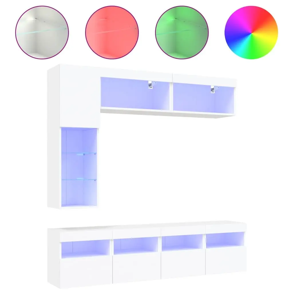 7 Piece White Floating TV Cabinet Set with Storage