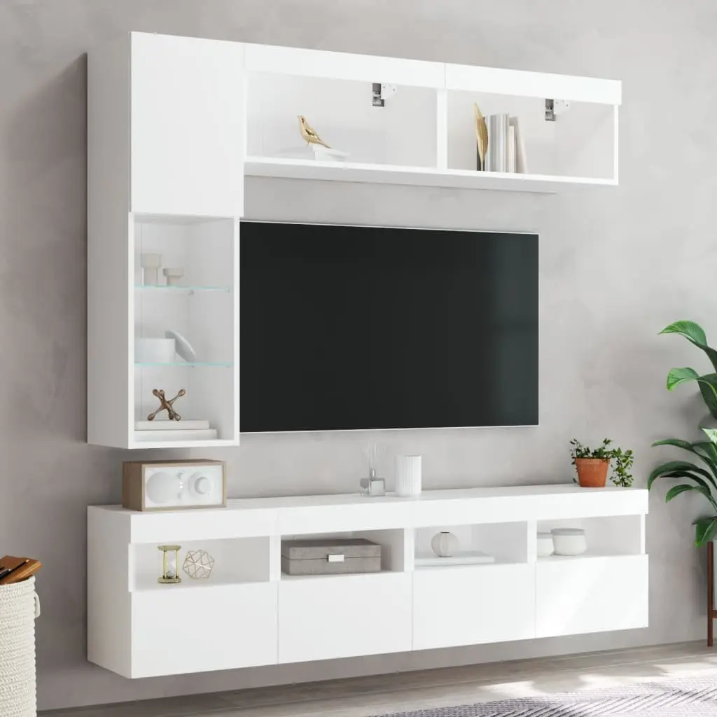 7 Piece White Floating TV Cabinet Set with Storage