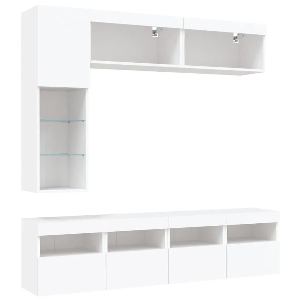 7 Piece White Floating TV Cabinet Set with Storage
