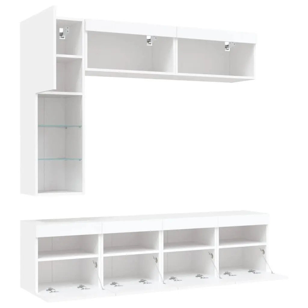 7 Piece White Floating TV Cabinet Set with Storage