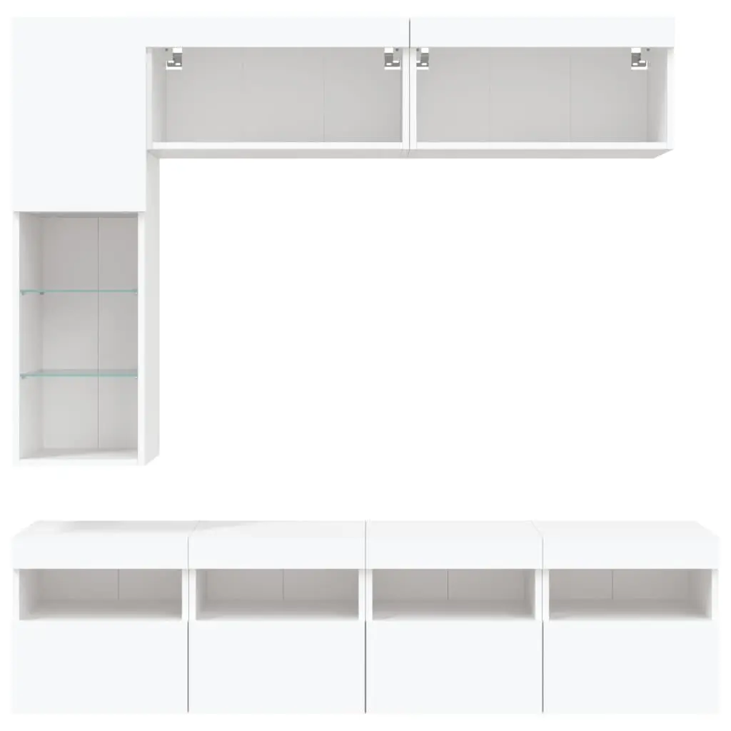 7 Piece White Floating TV Cabinet Set with Storage