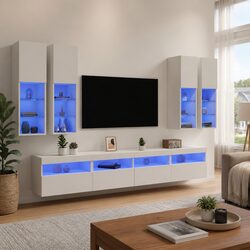 Efficient 7-Piece Wall-Mounted TV Cabinet with LED Lights