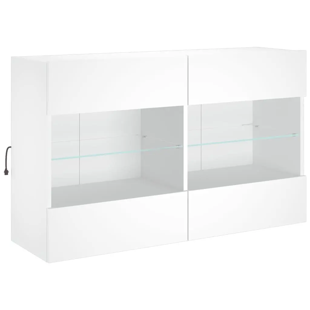 TV Wall Cabinet Set 6 Piece White with RGB LED Lights Storage Shelves