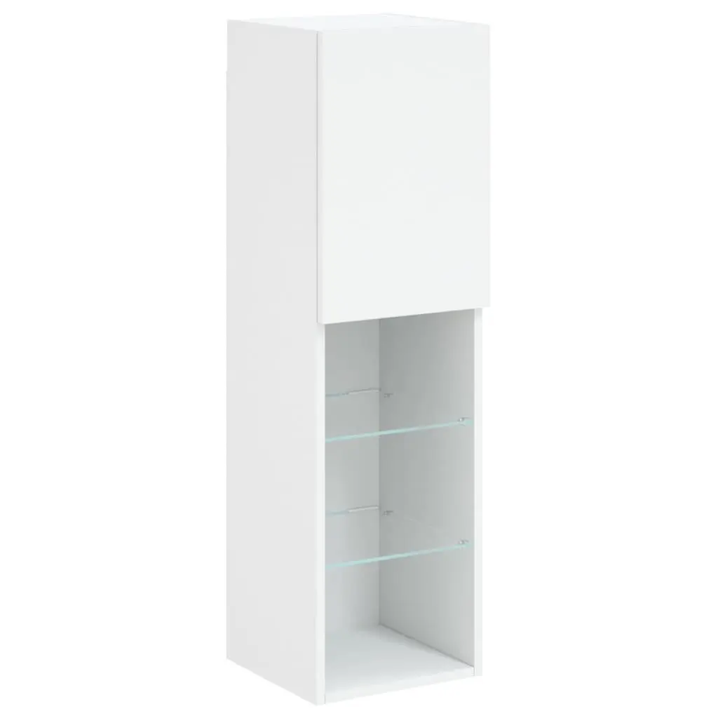 TV Wall Cabinet Set 6 Piece White with RGB LED Lights Storage Shelves