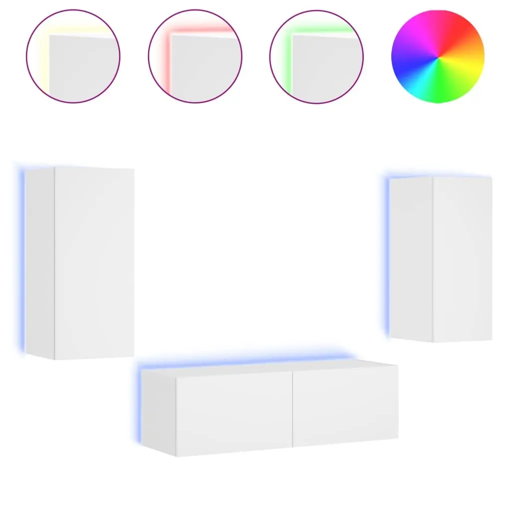 TV Wall Cabinets White 3 Piece Floating Storage Units with RGB LED Lights