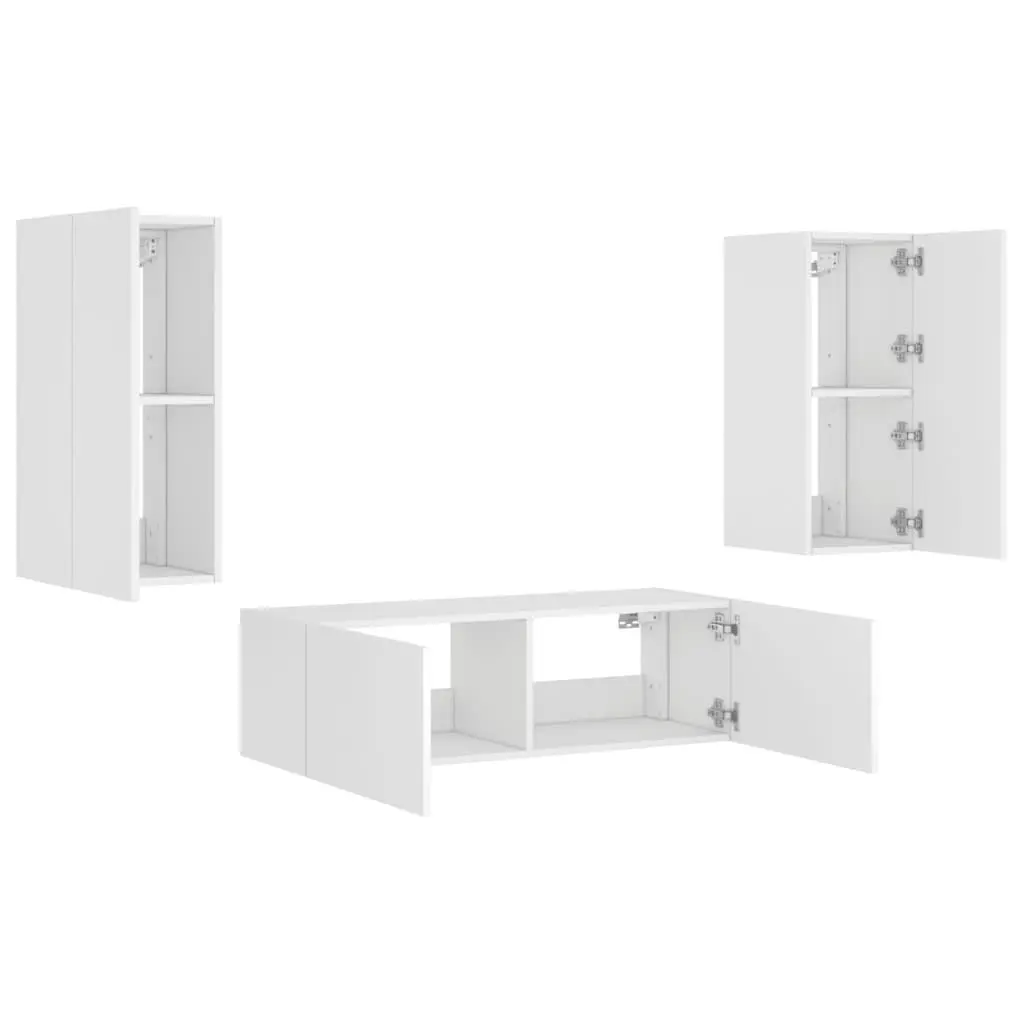 TV Wall Cabinets White 3 Piece Floating Storage Units with RGB LED Lights