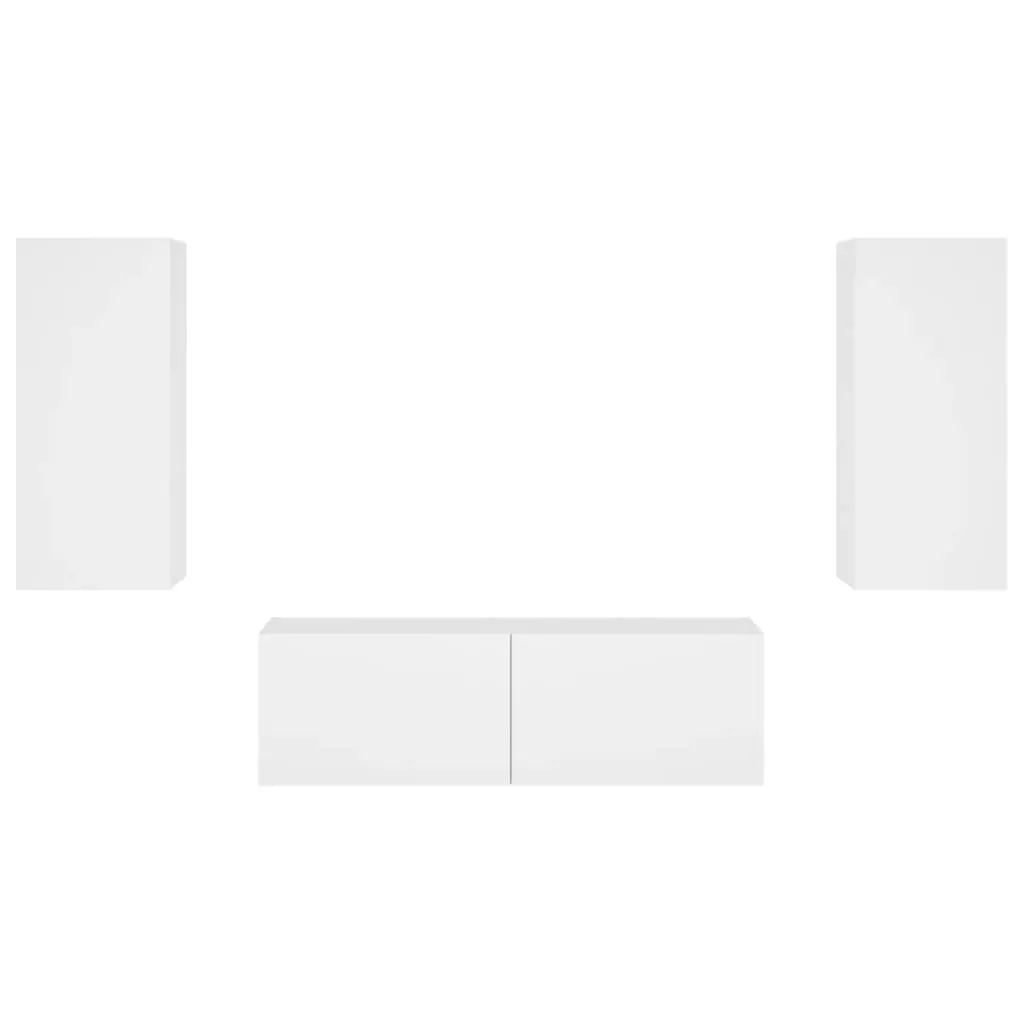 TV Wall Cabinets White 3 Piece Floating Storage Units with RGB LED Lights