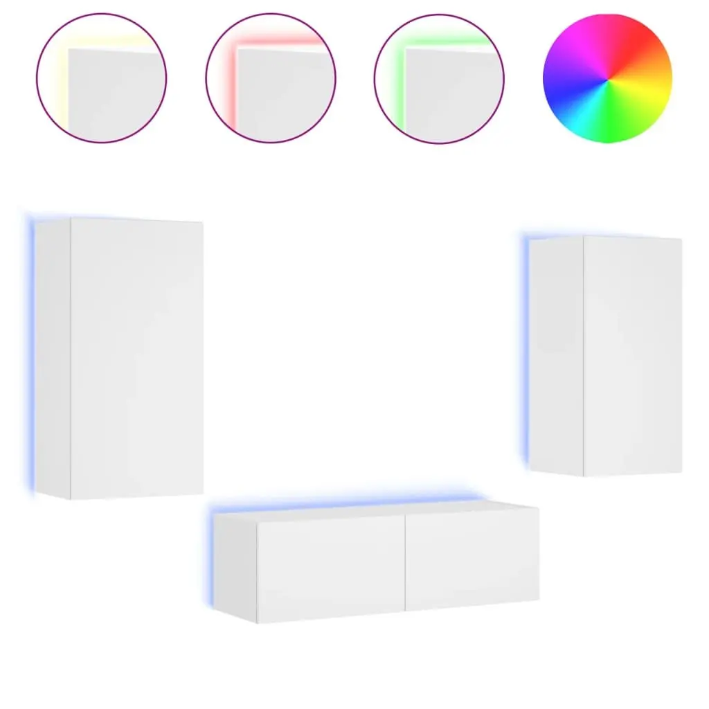 White TV Wall Cabinets with RGB Lighting