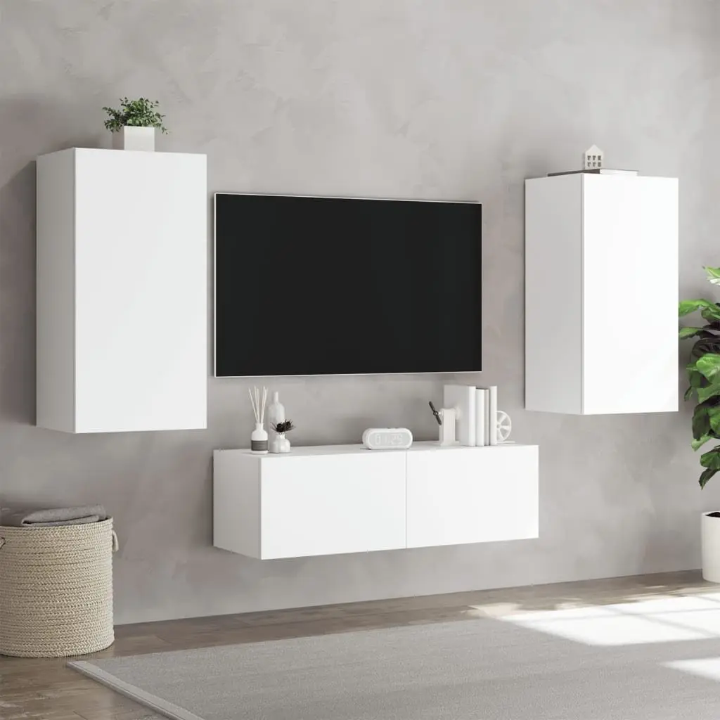 White TV Wall Cabinets with RGB Lighting