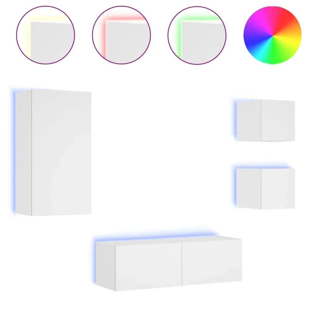 White TV Wall Cabinets with RGB LED Lighting