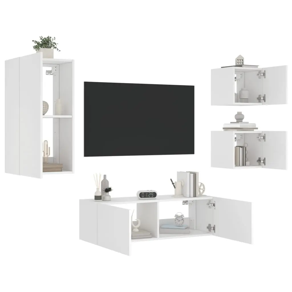 White TV Wall Cabinets with RGB LED Lighting