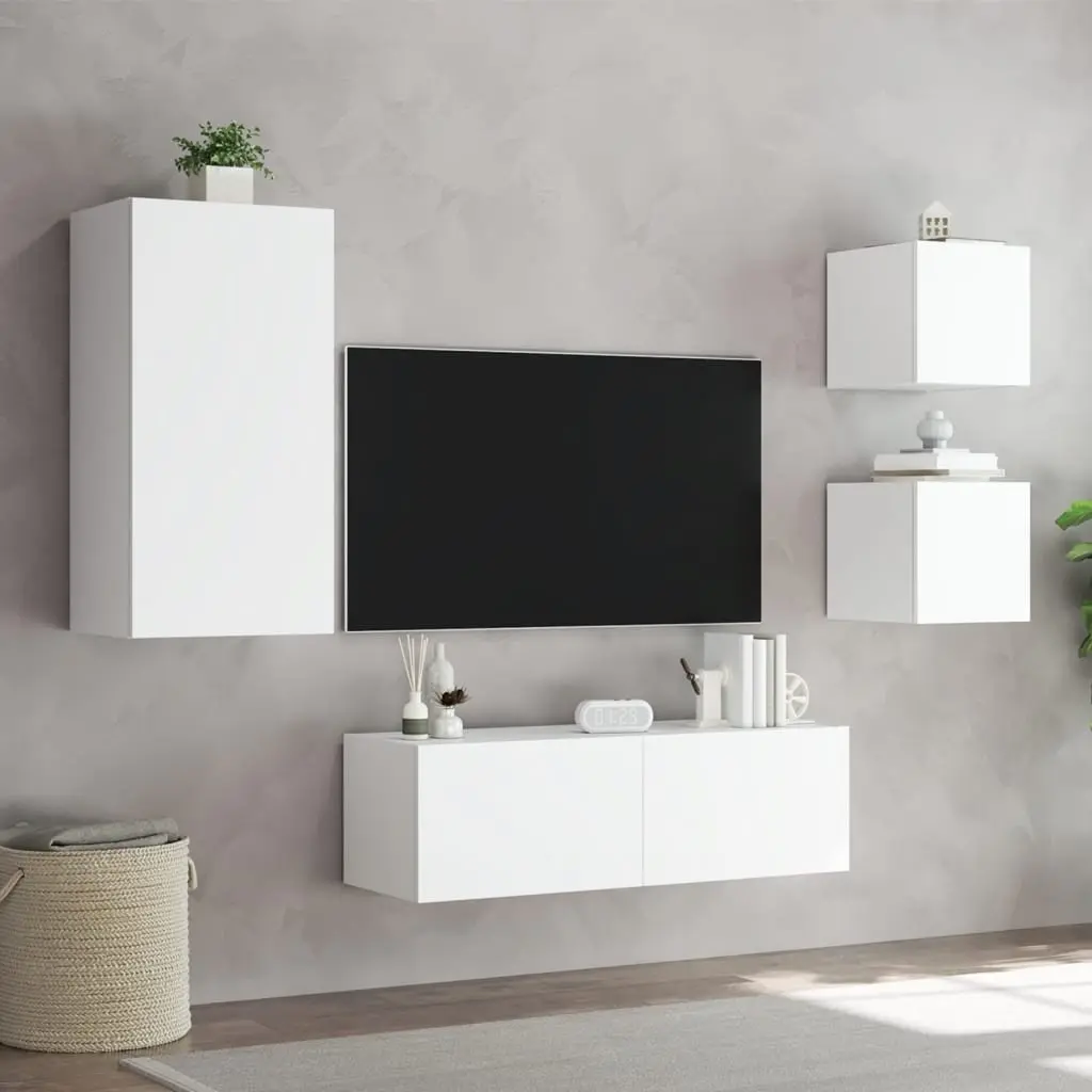 White TV Wall Cabinets with RGB LED Lighting