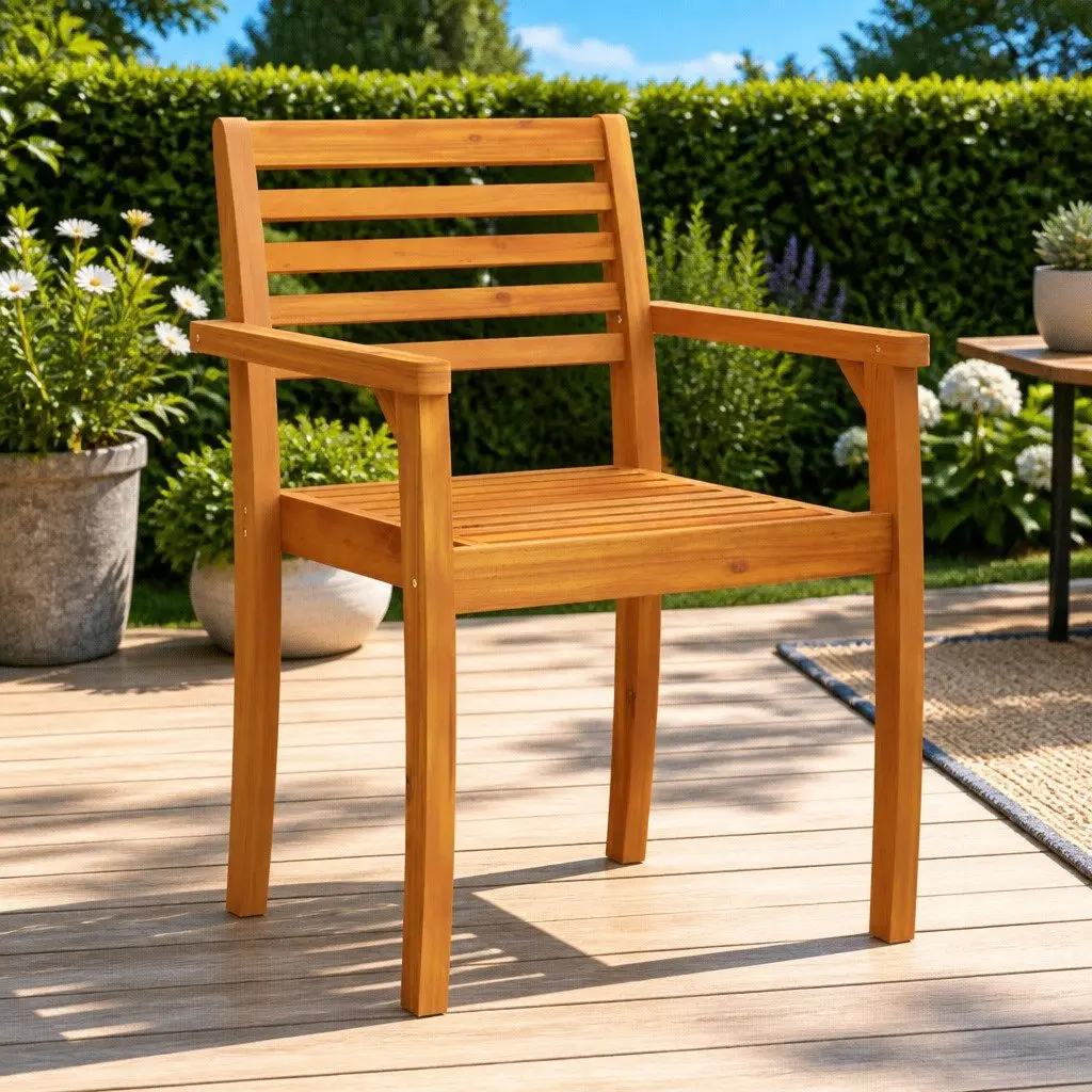 Outdoor Chairs Brown 8 Piece Wooden Armchair with Backrest
