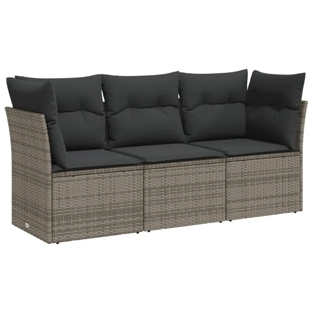 Outdoor Garden Sofa Set Grey 3 Piece Poly Rattan Lounge with Cushions