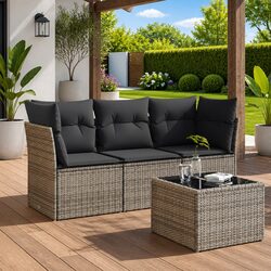 Compact and Stylish 4 Piece Grey Garden Sofa Set