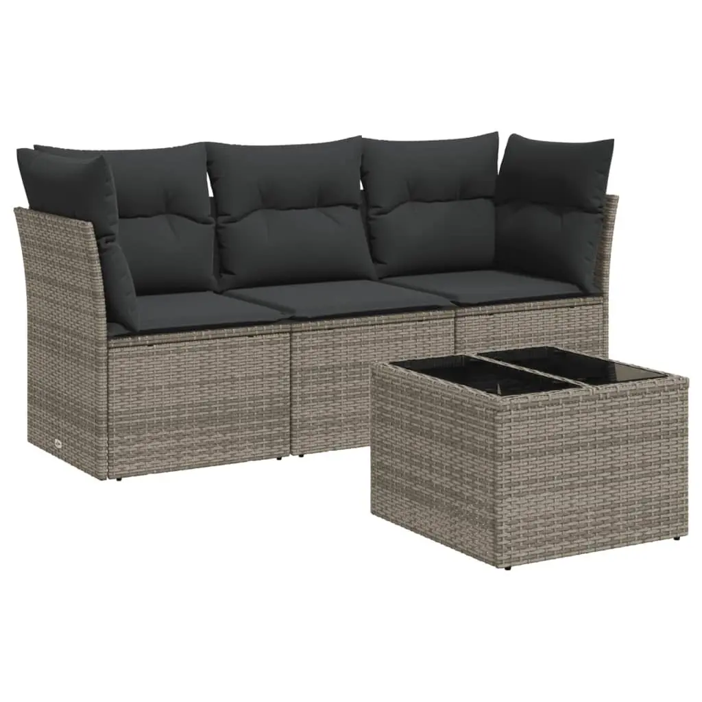4 Piece Garden Sofa Set with Cushions Grey Poly Rattan Outdoor Patio Furniture