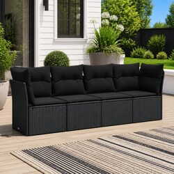 Garden Sofa Set 4 Piece Outdoor Furniture Patio Lounge Black Poly Rattan