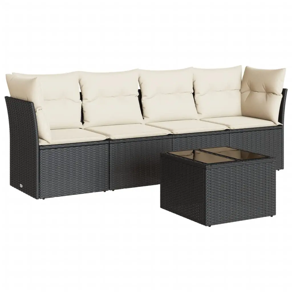 Garden Sofa Set 5 Piece Outdoor Furniture Black Poly Rattan with Cushions Patio