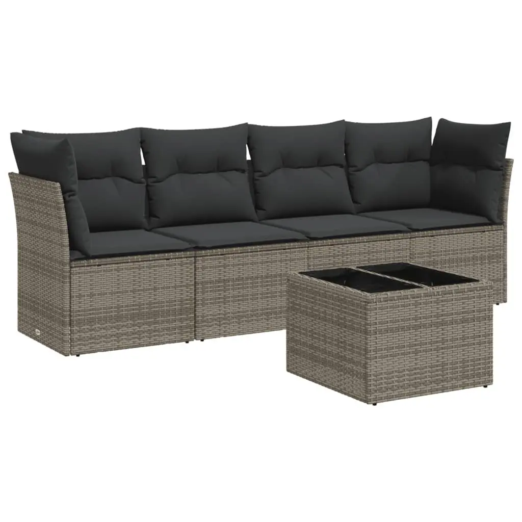 Garden Sofa Set 5 Piece Outdoor Furniture Grey Poly Rattan Modular Patio Seating